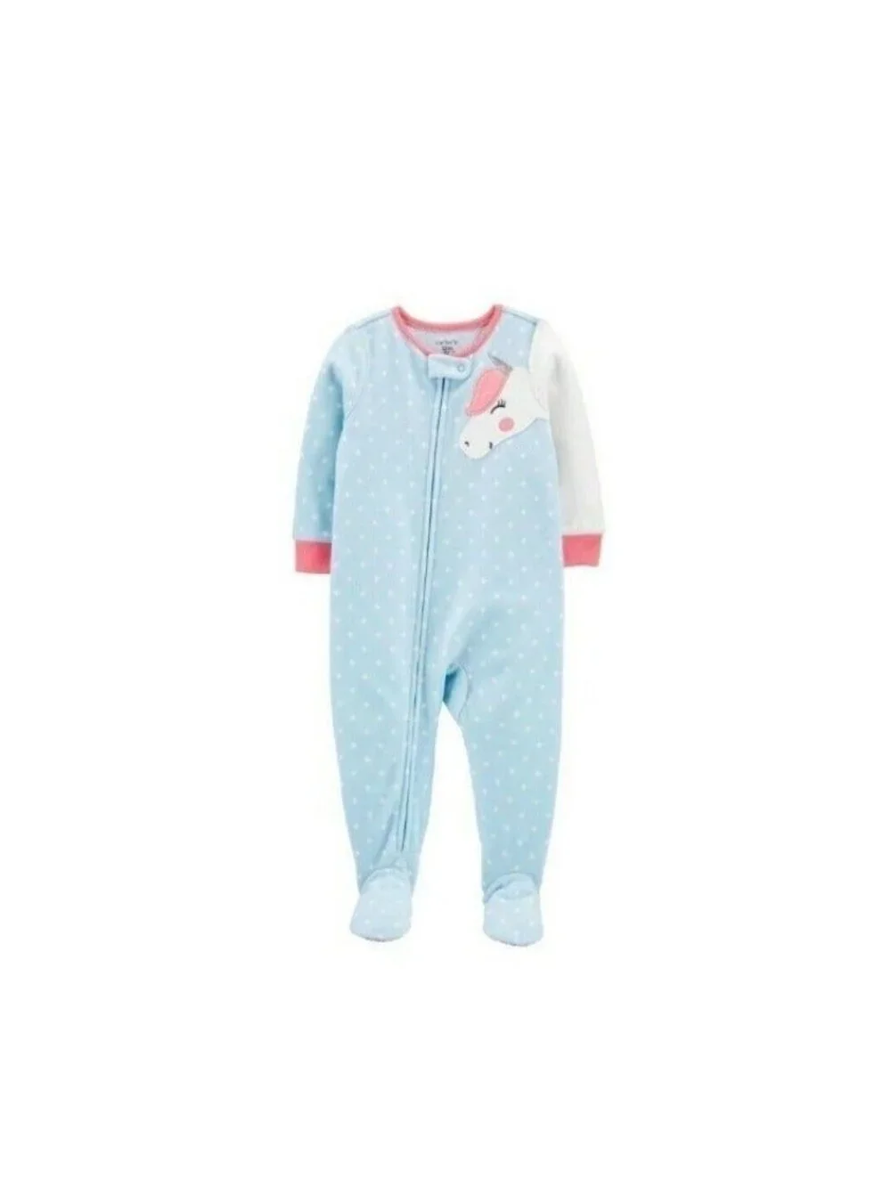 Carter's Toddler Girl 1-Piece Blue Pink Polka Dot Unicorn Fleece Footie PJs 3T